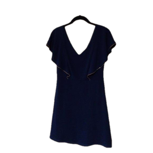 Jessica Simpson Navy Blue Gold Beaded Trim Flutter Sleeve Dress 2 - Picture 1 of 8